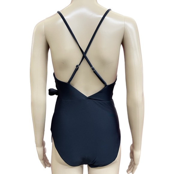 Black One Piece Cross Back Tie Waist Swimsuit Size Medium - Picture 3 of 5